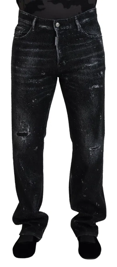 Dsquared2 Dsqua² Crystal Embellished Tatte Blue Men's Jeans In Black