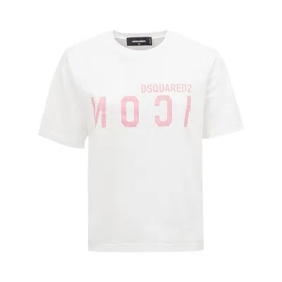 Dsquared2 T-shirt With Logo In Bianco