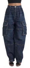 Dsquared2 Dsqua² High Waist Cotton Cargo Baggy Women's Jeans In Blue