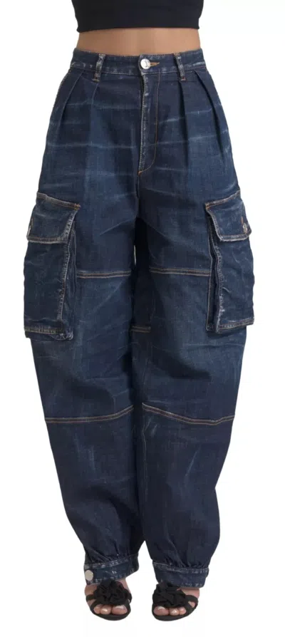 Dsquared2 Dsqua² High Waist Cotton Cargo Baggy Women's Jeans In Blue