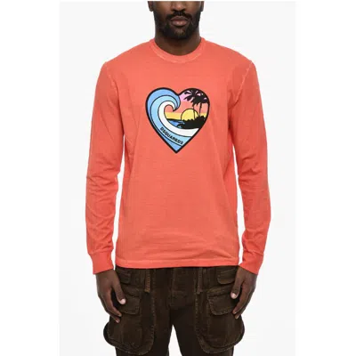 Dsquared2 Long Sleeve Crew-neck T-shirt With Heart Print