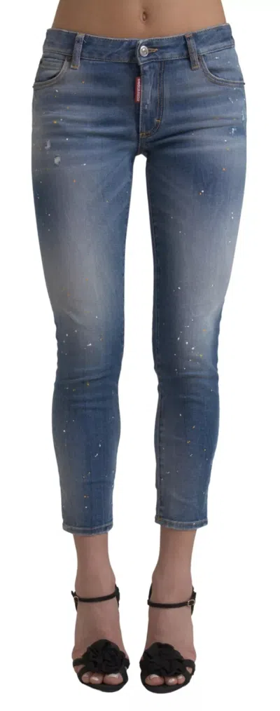 Dsquared2 Dsqua² Mid Waist Cropped Twiggy Women's Jeans In Blue