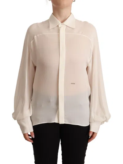 Dsquared2 Dsqua² Silk Long Sleeves Colla Blouse Women's Top In Beige
