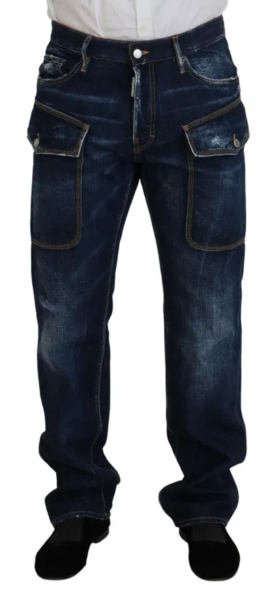 Dsquared2 Dsqua² Washed Cotton Cargo Casual Men Men's Jeans In Blue