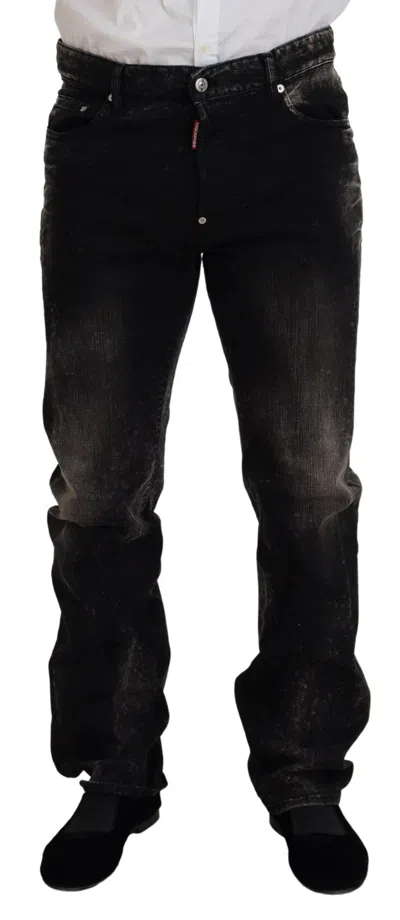 Dsquared2 Dsqua² Washed Cotton Straight Fit Casual Blue Men's Jeans In Black