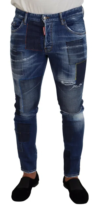 Dsquared2 Dsqua² Washed Patchwork Skinny Men Men's Jeans In Blue