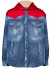 Dsquared2 Hooded Denim Jacket Zip Pockets In Blue