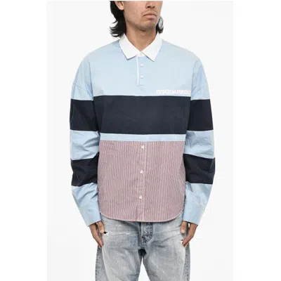 Dsquared2 3 Button Casual Shirt With Striped Hem In Blue