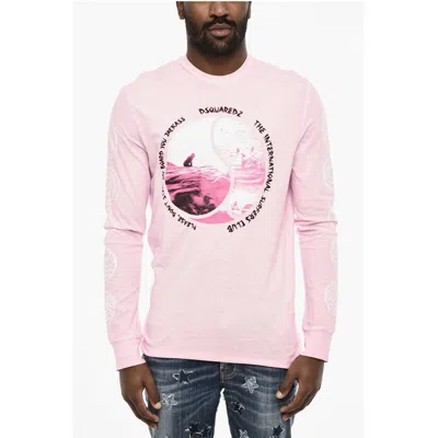 Dsquared2 Acid Wash Effect Long Sleeve Crew-neck T-shirt In Pink