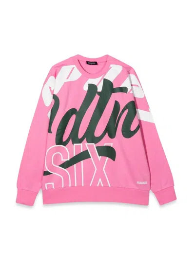 Dsquared2 Dsquared Allover Writing Crewneck Sweatshirt For Teens In Pink