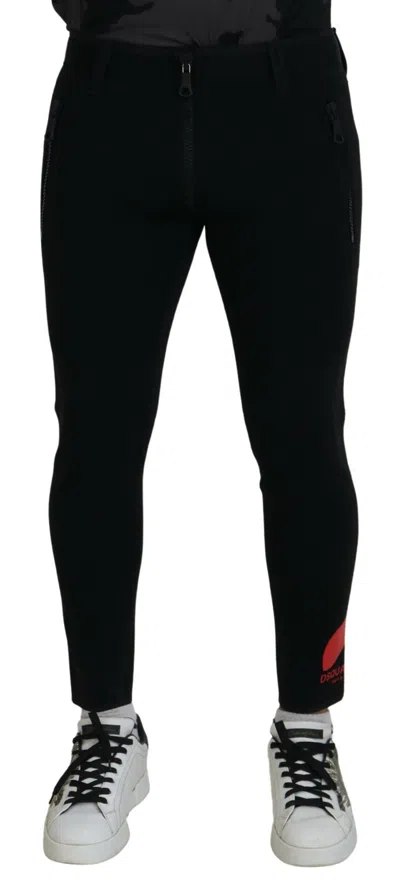 Pre-owned Dsquared2 Dsquared² Back Polyamide Slim Fit Logo Print Men's Pants () In Black