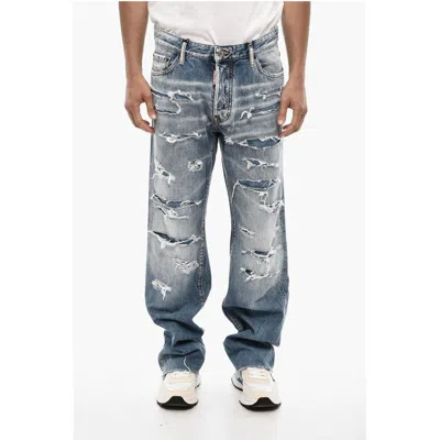 Dsquared2 Baggy Fit Regular Waist Distressed Jeans In Blue