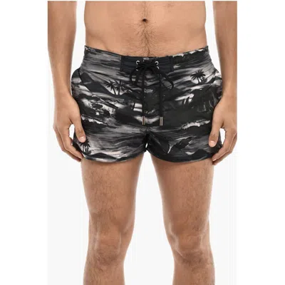 Dsquared2 Dsquared² Beach Print Boxer Swim Men's Shorts In Black