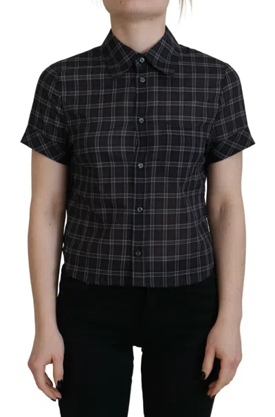 Pre-owned Dsquared2 Dsquared² Black Checkered Collared Button Short Sleeves Women's Top ()