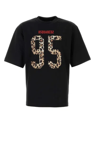 Dsquared2 Men Black Crewneck T-shirt With Maxi Logo On The Front In Cotton Man