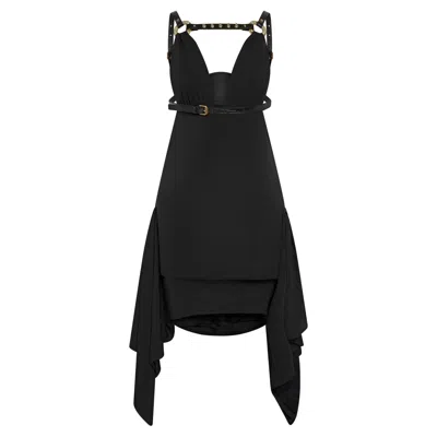 Pre-owned Dsquared2 Dsquared² Black Draped Dress With Studded Leather Harness, F/w 2007