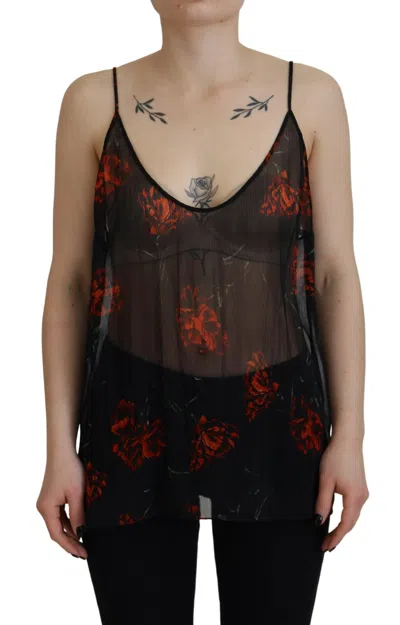 Pre-owned Dsquared2 Dsquared² Black Floral Print Spaghetti Strap Tank Blouse Women's Top ()