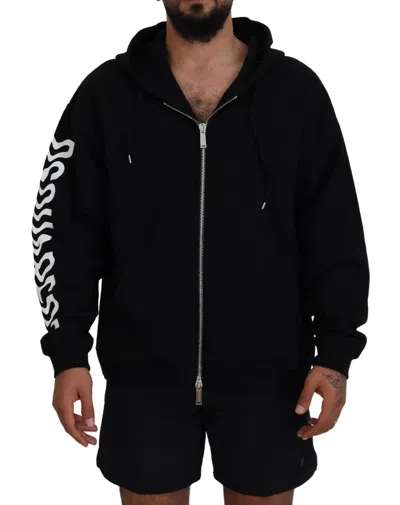 Pre-owned Dsquared2 Dsquared² Black Hooded Full Zip Printed Sleeves Men's Sweater ()