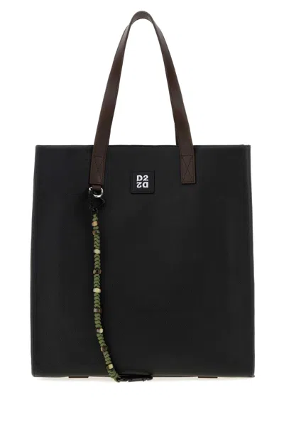 Dsquared2 Dsquared Black Leather D2 Upside Down Shopping Bag