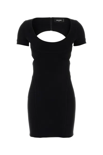 Dsquared2 Dsquared Black Stretch Wool Blend Mini Dress