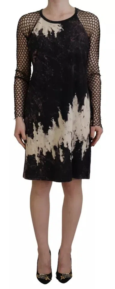 Pre-owned Dsquared2 Dsquared² Black Tie Dye Mesh Long Sleeves Cotton Shift Women's Dress () In Multi