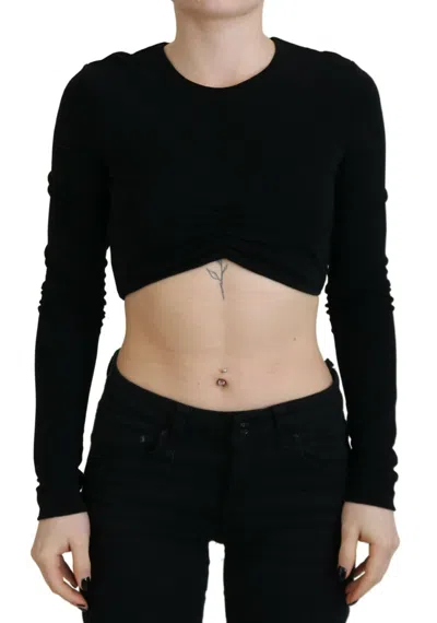Pre-owned Dsquared2 Dsquared² Black Viscose Cropped Round Neck Long Sleeves Women's Top ()
