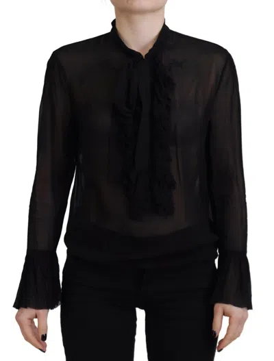 Pre-owned Dsquared2 Dsquared² Black Viscose Long Sleeves See Through Blouse Women's Top ()