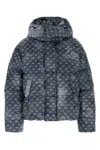 Dsquared2 Patterned Hooded Polyester Down Jacket In Blue
