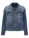 Dsquared2 Distressed Denim Jacket Paint Splatters In Blue