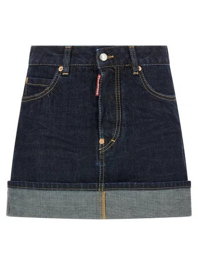 Dsquared2 Logo Detail Denim Skirt In Black