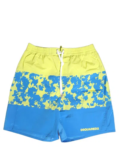 Dsquared2 Dsquared² Blue Floral Boxer Shorts Beachwear Men's Swimwear In Multi
