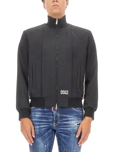 Dsquared2 Black Jacket With High Collar And Subtle Stripe Detail In Gray