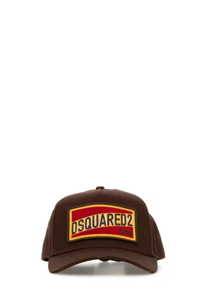 Dsquared2 Cotton Baseball Cap Adjustable Strap Curved Brim In Brown