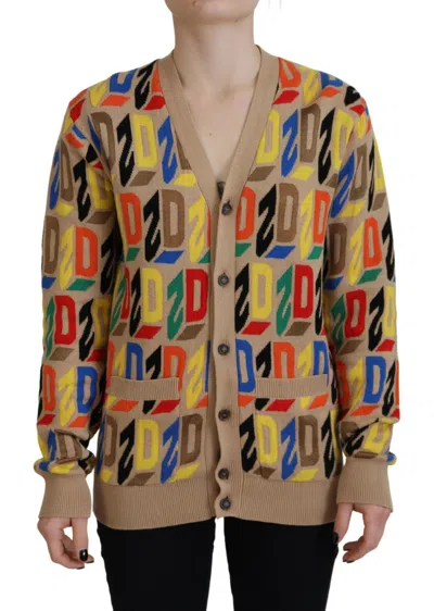 Pre-owned Dsquared2 Dsquared² Brown Logo Long Sleeve Women Cardigan Women's Sweater ()
