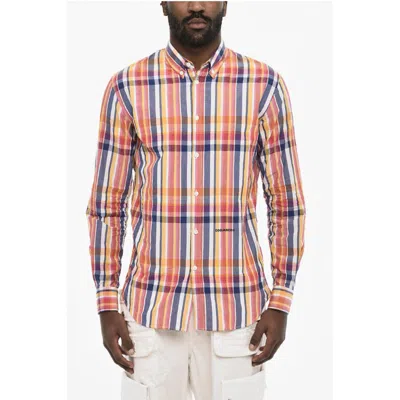 Dsquared2 Button Down Check Cotton Sumemr Shirt In Multi