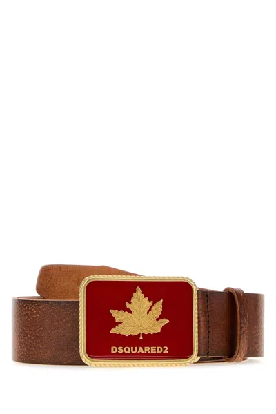 Dsquared2 Dsquared Canadian Heritage Leather Belt With Antiqued Brass Buckle In Brown