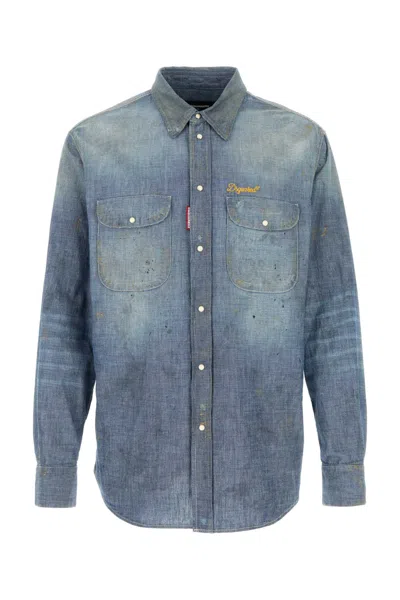 Dsquared2 Denim Shirt Long Sleeves Chest Pockets Distressed In Blue