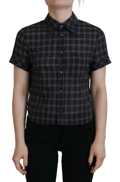 Pre-owned Dsquared2 Dsquared² Checkered Collared Button Short Sleeves Women's Top () In Black