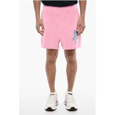 Dsquared2 Chenille Shorts With Rose Embroidery In Pink
