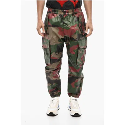 Dsquared2 Coated Cotton Camouflage Cargo Pants In Green
