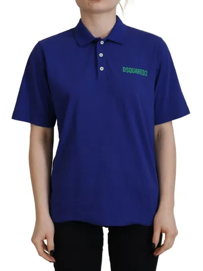 Pre-owned Dsquared2 Dsquared² Collared Writings Polo Short Sleeves Women's T-shirt () In Blue