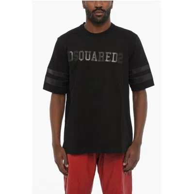 Dsquared2 Cotton Crew-neck T-shirt With Embossed Ton On Ton Logo In Black