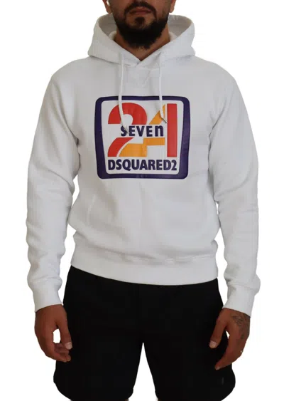 Pre-owned Dsquared2 Dsquared² Cotton Hooded Printed Men Pullover Men's Sweater () In White