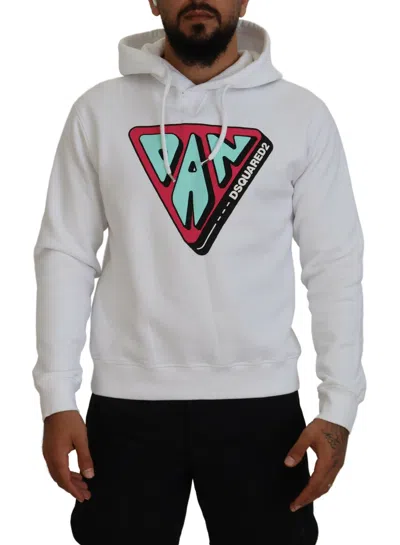Pre-owned Dsquared2 Dsquared² Cotton Hooded Printed Pullover Men's Sweater () In White