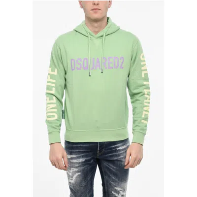Dsquared2 Cotton Hoodie With Prints In Green