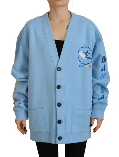 Pre-owned Dsquared2 Dsquared² Cotton Knitted Buttoned Cardigan Women's Sweater () In Blue