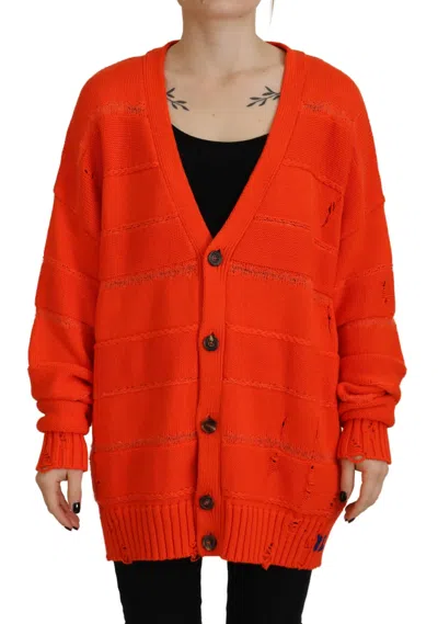 Pre-owned Dsquared2 Dsquared² Cotton Knitted Buttoned Cardigan Women's Sweater () In Orange