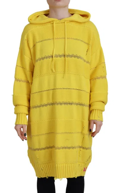 Pre-owned Dsquared2 Dsquared² Cotton Knitted Hooded Pullover Women's Sweater () In Yellow