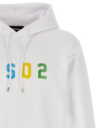 Dsquared2 Cotton Drawstring Hood Sweatshirt In White