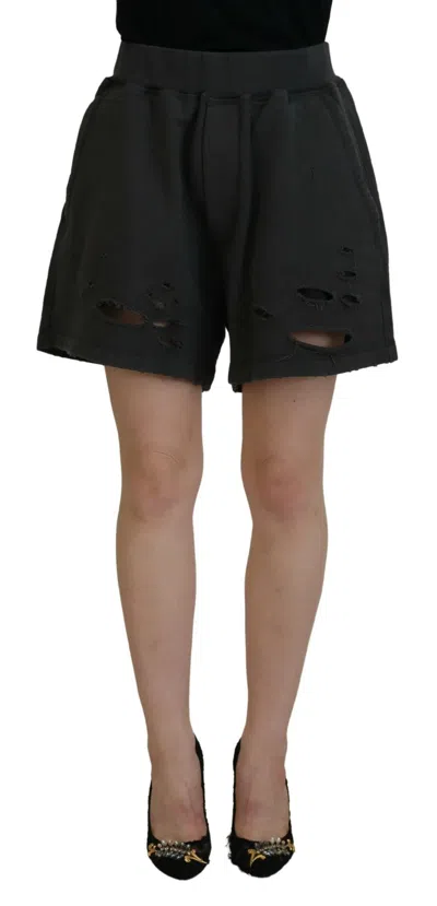 Pre-owned Dsquared2 Dsquared² Cotton Mid Waist Tattered Tapered Women's Shorts () In Black